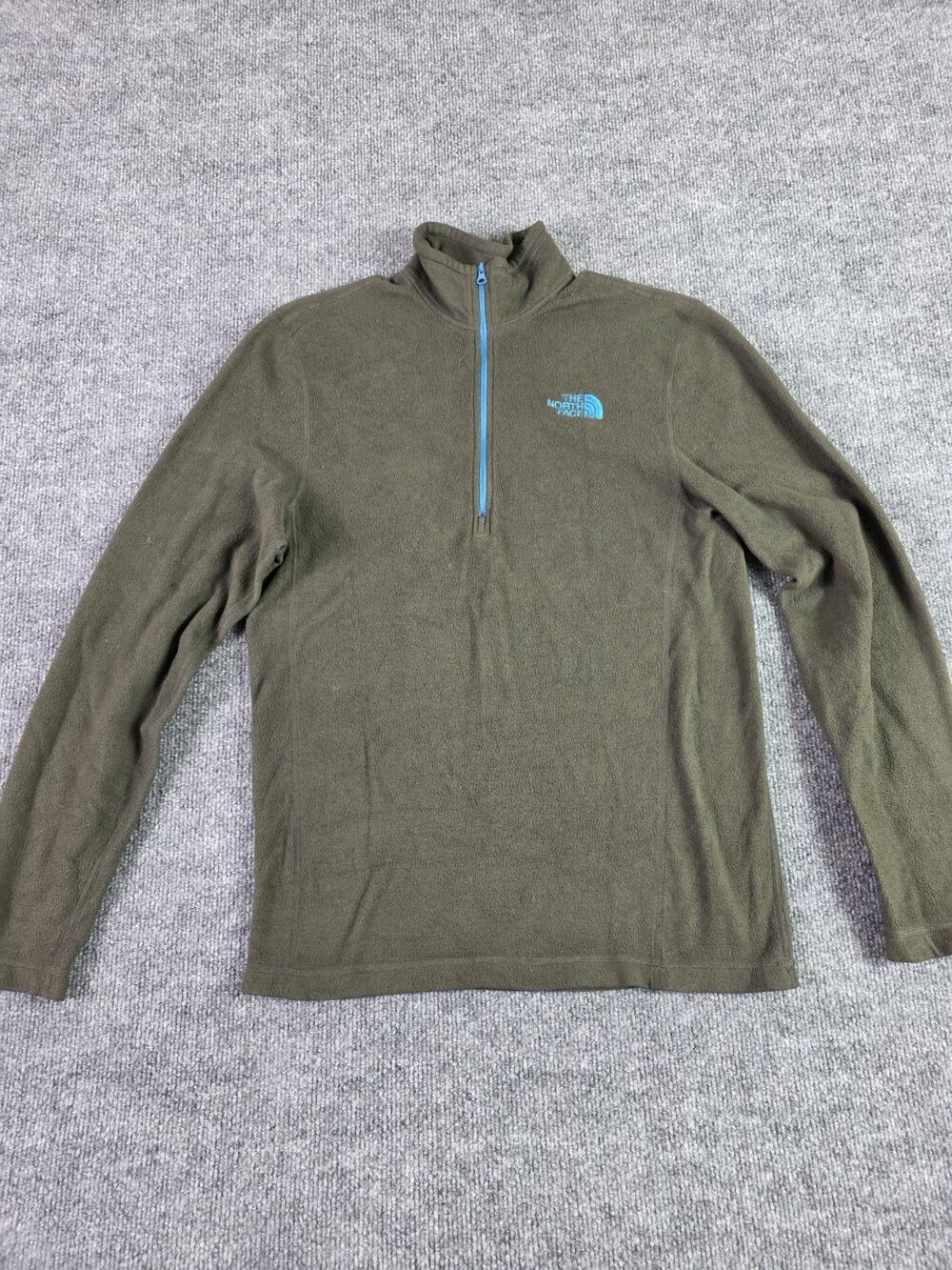 North Face Sweater Mens Small Green Fleece Quarter Zip Outdoor Hiking Pullover